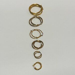 6 Assorted Gold Tone Hoop Pierced Earrings